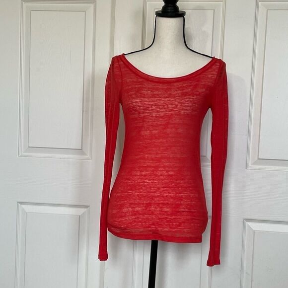 Pure & Good Anthropologie Sheer Burnout Lightweight Long Sleeve Layering Tee, S - Picture 2 of 12